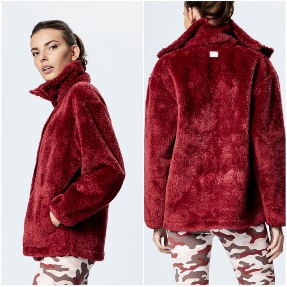 Varley Clemson Red Fuzzy Button-Up Jacket View 2